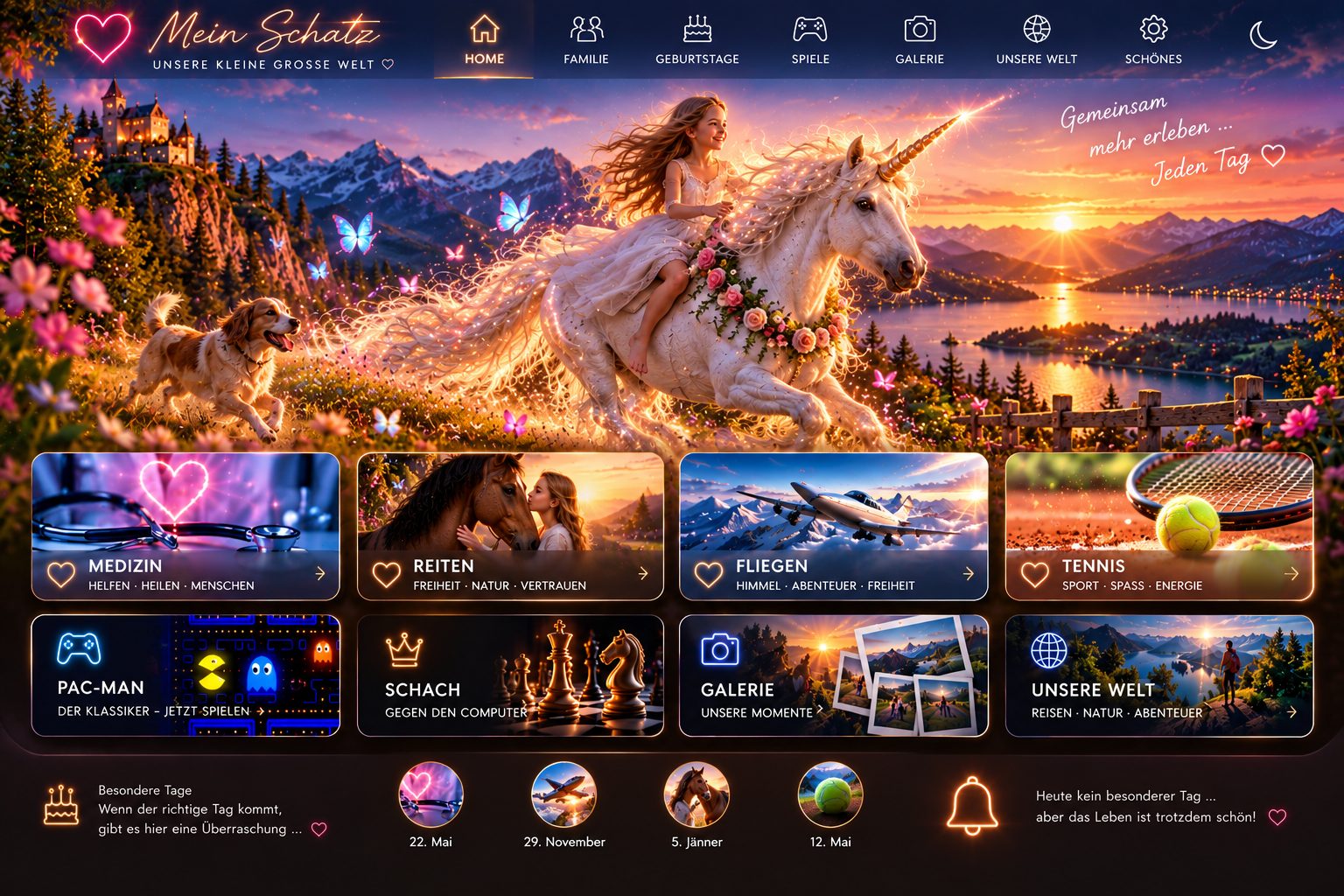 Unsere Familienwelt: Einhorn, Schloss, Familienaktivitäten und Spiele